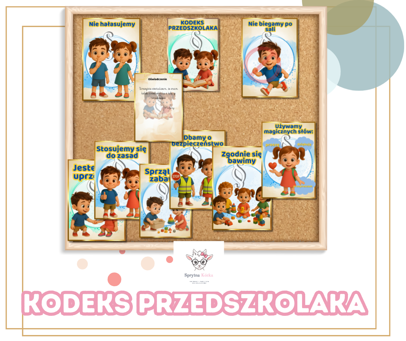 Kodeks przedszkolaka – obrazkowe karty PDF do druku dla dzieci Kolorowe karty z zasadami dla przedszkola – kodeks grupy przedszkolnej Kodeks przedszkolaka do druku – zasady w przedszkolu obrazkowe Materiały dydaktyczne przedszkole – kodeks przedszkolaka PDF