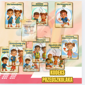 Kodeks przedszkolaka – obrazkowe karty PDF do druku dla dzieci Kolorowe karty z zasadami dla przedszkola – kodeks grupy przedszkolnej Kodeks przedszkolaka do druku – zasady w przedszkolu obrazkowe Materiały dydaktyczne przedszkole – kodeks przedszkolaka PDF