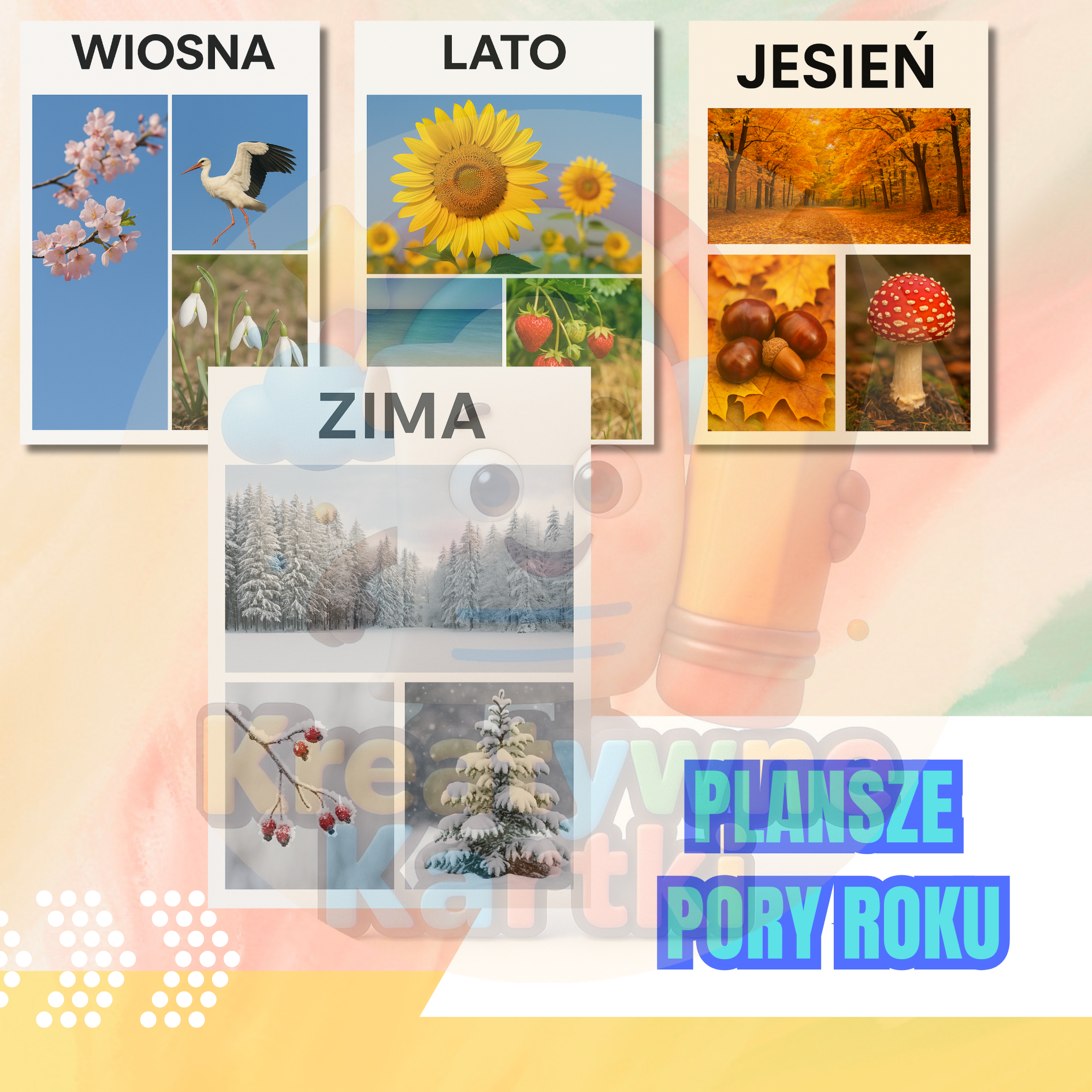 Plansze edukacyjne – figury geometryczne i pory roku PDF do druku
