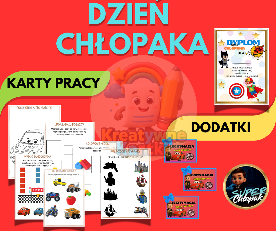 Pakiet na Dzień Chłopaka – karty pracy + dyplom, medal i legitymacja