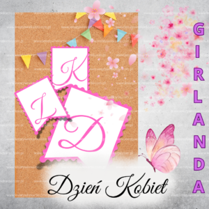 Girlanda na Dzień Kobiet PDF napis dekoracja do przedszkola różowe litery