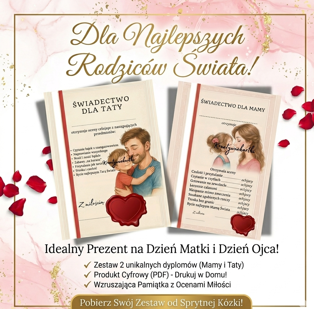 Świadectwo dla mamy i taty prezent PDF.