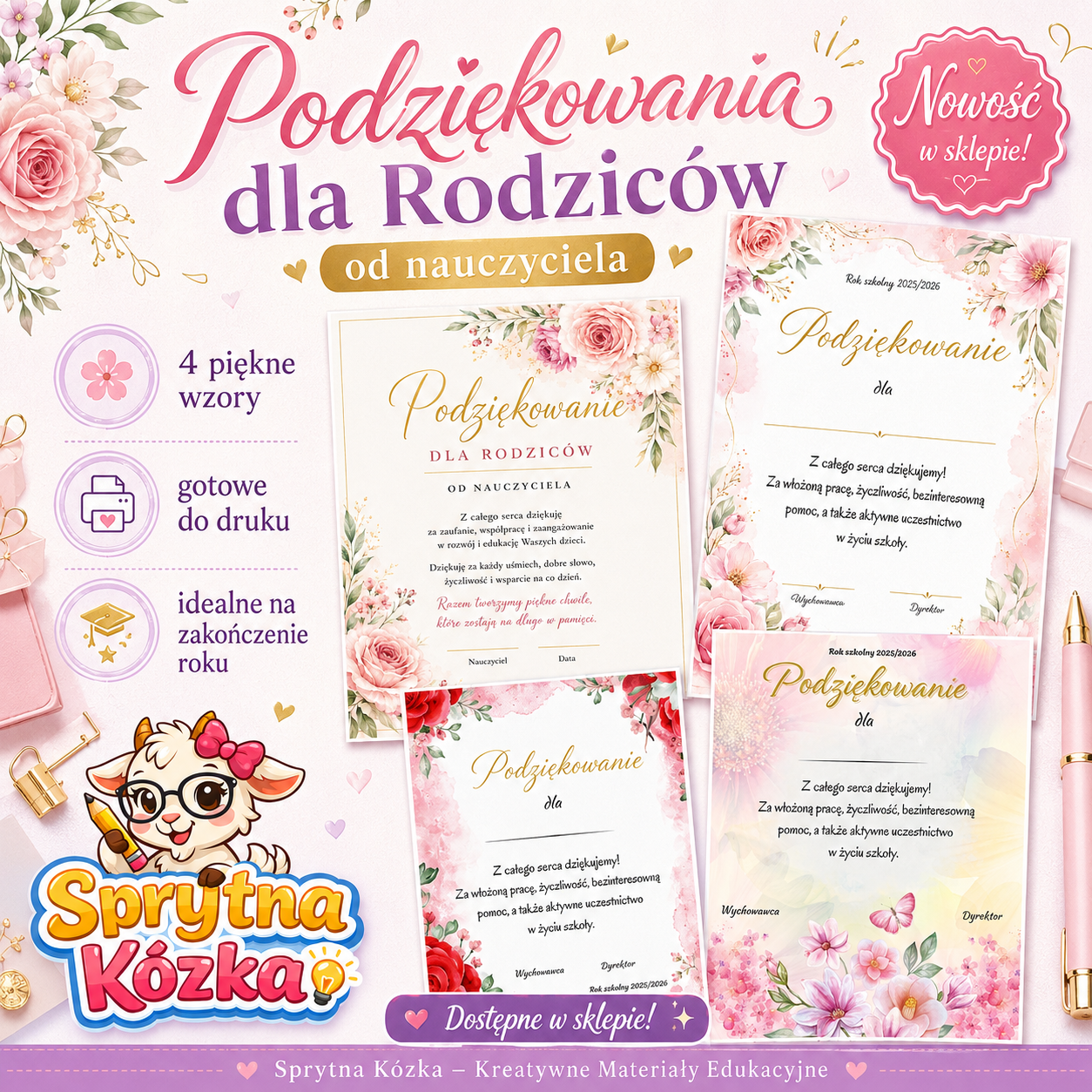 Dyplom podziękowanie dla rodziców do druku