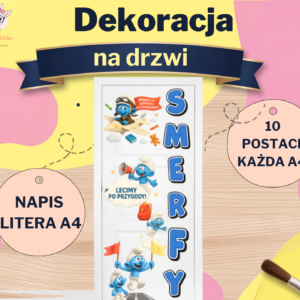 Smerfy – dekoracja na drzwi do przedszkola i żłobka, zestaw PDF