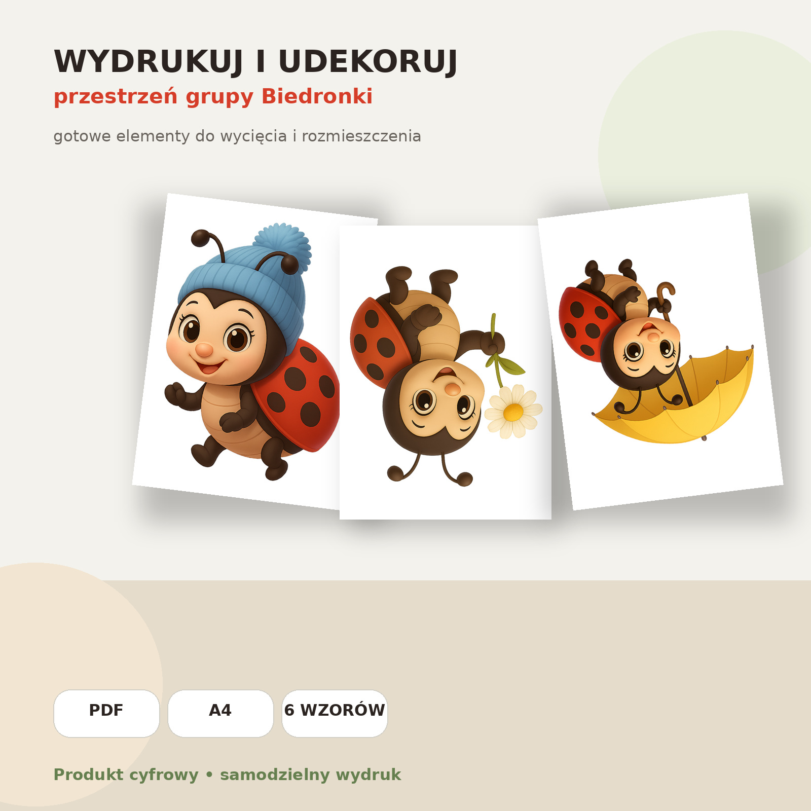 Biedronki do dekoracji sali – przykładowe wykorzystanie wydrukowanych elementów