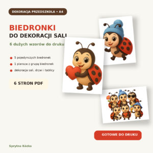 Biedronki do dekoracji sali – zestaw 6 wzorów A4 do druku