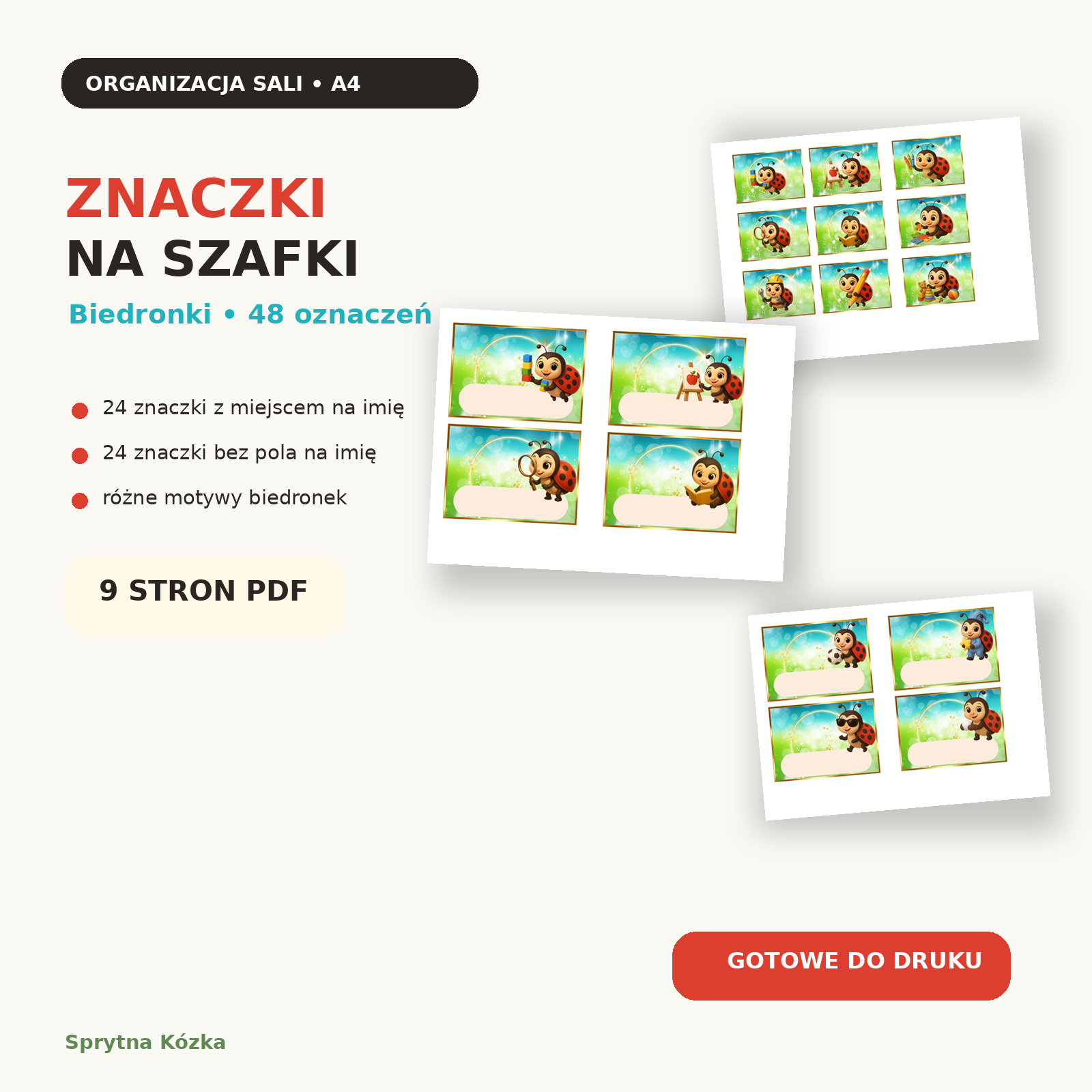 Znaczki na szafki biedronki – 48 oznaczeń w dwóch wersjach