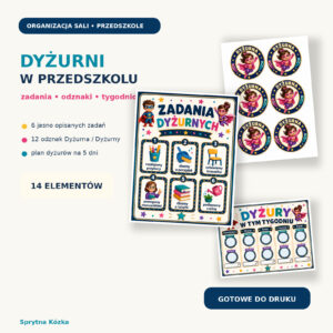 Dyżurni w przedszkolu – zadania, odznaki i tygodniowy plan dyżurów