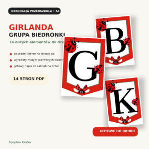 Girlanda grupa biedronki - dekoracyjny napis A4 do przedszkola