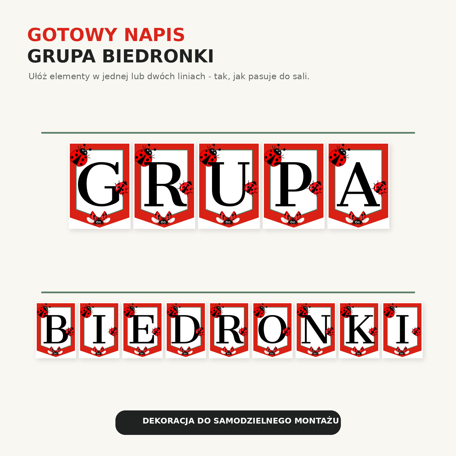 Girlanda grupa biedronki - podgląd napisu GRUPA BIEDRONKI
