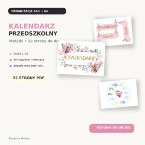 Kalendarz przedszkolny do druku – Motylki, 22 strony A4