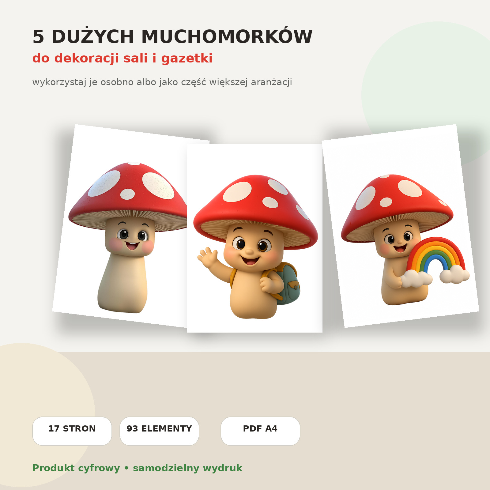 Dekoracje Muchomorki do przedszkola – duże postacie do sali i gazetki