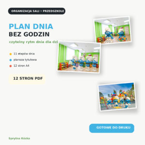 Plan dnia w przedszkolu do druku - 12 plansz A4 bez godzin