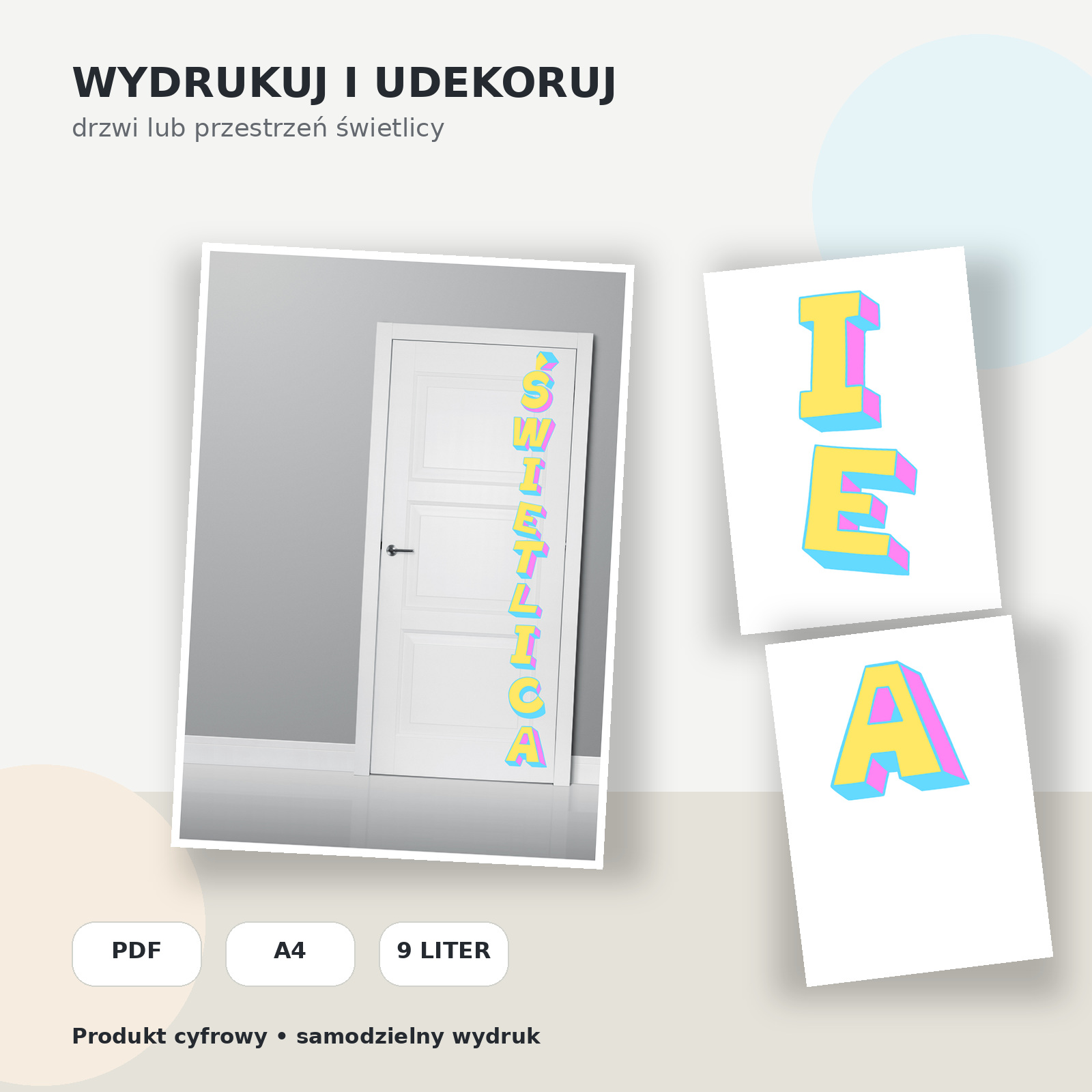Napis świetlica do druku – przykład dekoracji drzwi świetlicy