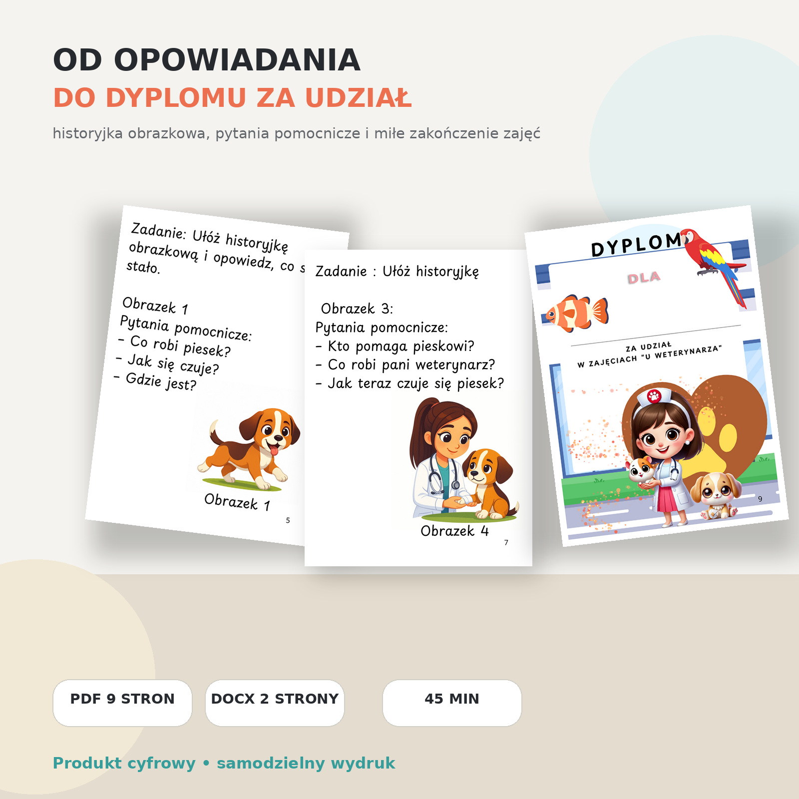 Karty pracy u weterynarza – historyjka obrazkowa i dyplom za udział w zajęciach