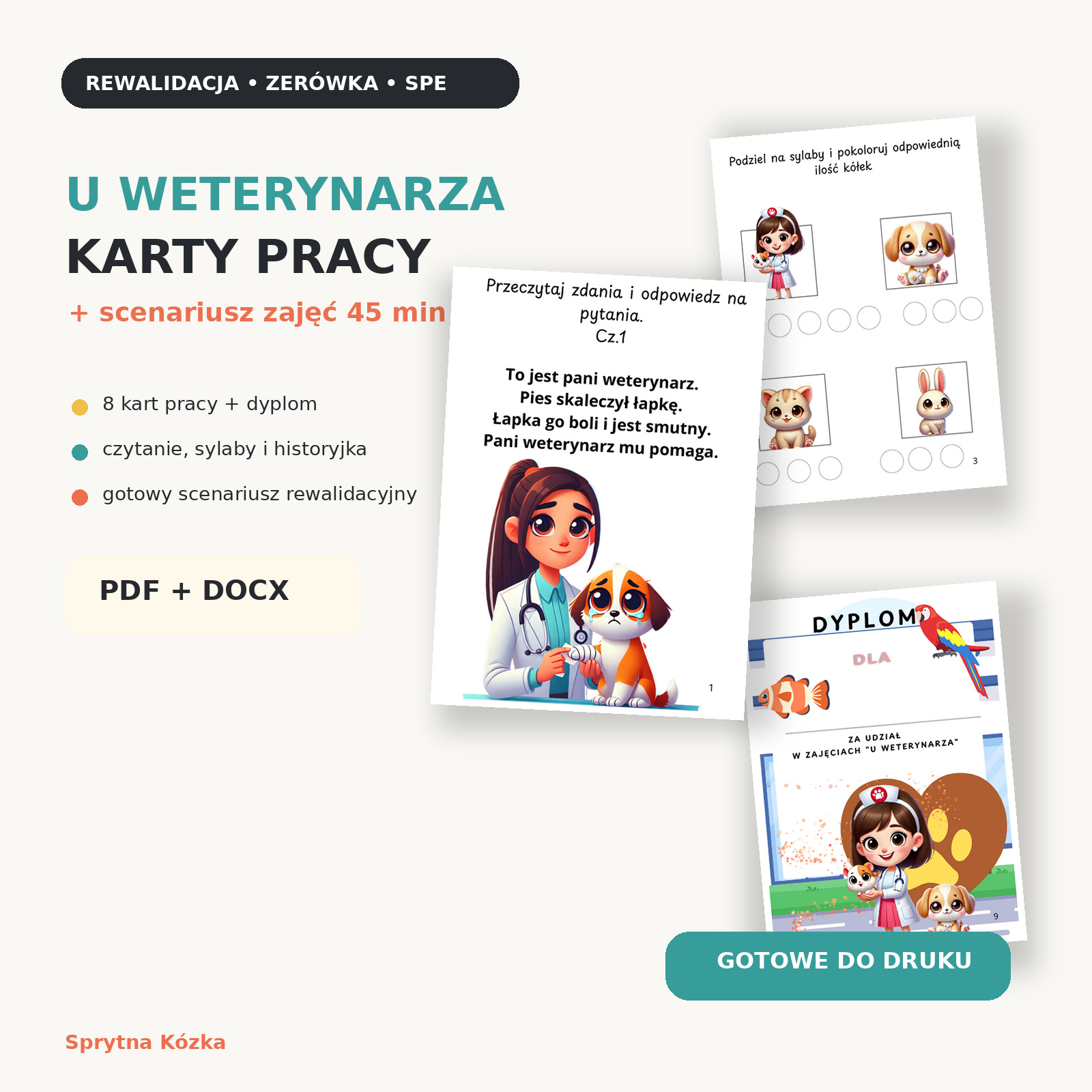 Karty pracy u weterynarza – zestaw rewalidacyjny z PDF i scenariuszem zajęć