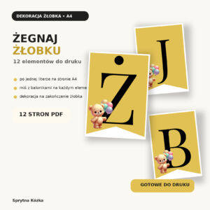 Napis żegnaj żłobku do druku – girlanda 12 elementów A4