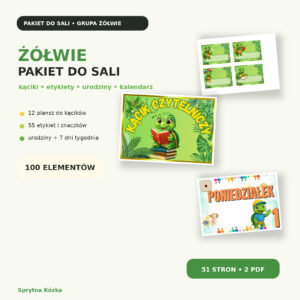 Dekoracje Żółwie do przedszkola – duży pakiet 100 elementów do sali
